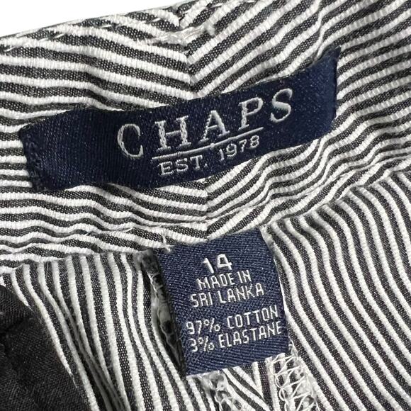 Chaps Striped Pants Size 14 Gray White Cotton Stretch Casual Trousers - Picture 3 of 7